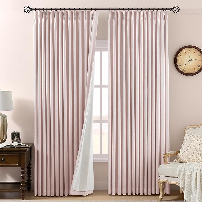 Pinch Pleated Curtains 100% Blackout Linen Curtains 84 Inches Long for Bedroom Living Room, Pink Memory Trained Thermal Insulated Room Darkening Window Pleat Drapes with Hooks, 2 Panels, 40"Wx84"L