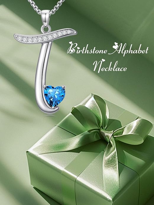 Birthday Gifts for Women Alphabet A to Z Initial Birthstone Pendant Necklaces for Women - 18k White Gold Plated Personalized Name Jewelry Anniversary Graduation Gifts for Wife Her Daughter Girlfriend(with Gift Box)