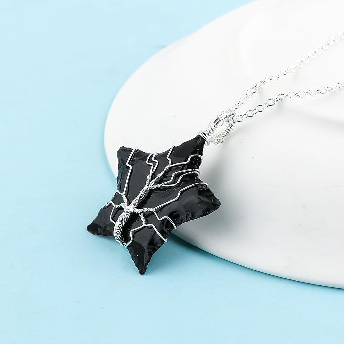 Silver Plated Wire Wrapped Pendant Necklace, Sea Glass Stones, Handmade Jewelry, Healing Crystals, Hammered Pendant, Birthday Gift for Women, Adjustable Chain 16+2inch