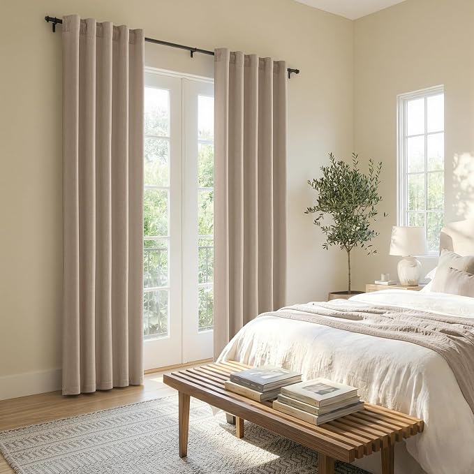 MIULEE Thick Linen Curtains, 42Wx84L, Taupe Semi Sheer Linen Textured | Light Filtering Window Privacy Drapes with Back Tab Rod Pocket for Farmhouse/Living Room/Bedroom, Set of 2