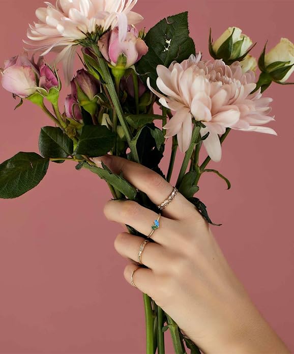 Mothers Day Gifts Gold Heart Birthstone Rings for Women Non Tarnish Stackable Pinky Ring Dainty 14K Gold Plated CZ Gemstone Ring Wedding Promise Ring Birthday Jewelry Gift for Mom