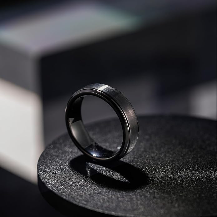 Greenpod 6mm 8mm Black Tungsten Rings for Men Women Brushed Wedding Bands Ring Matte Finished Comfort Fit Size 4-15