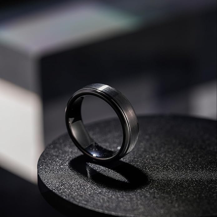 Greenpod 6mm 8mm Black Tungsten Rings for Men Women Brushed Wedding Bands Ring Matte Finished Comfort Fit Size 4-15