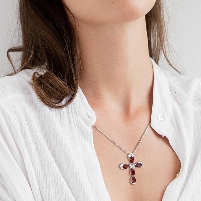 STARCHENIE Sterling Silver Cross Necklace for Women Crucifix Pendant with Birthstone Dainty Religious Jewelry Gift for Her, 18 Inch Chain