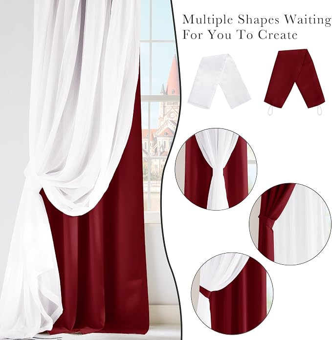 PONY DANCE Bedroom Curtains Decorative - Mix & Match Curtains for Home Decoration Window Drapes Elegant for Living Room/Bedroom, 52 by 84 inches, Red, Set of 2