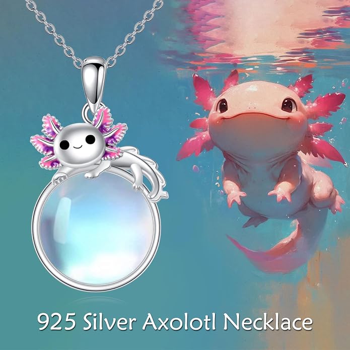 Birthstone Axolotl Necklace Sterling Silver Axolotl Pendant Cubic Zirconia Jewelry Birthday Gifts for Women Men