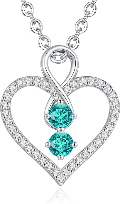 LOUISA SECRET Double Birthstone Necklaces for Women, 925 Sterling Silver Infinity Love Heart Pendant Necklace for Her, Birthday Anniversary Valentine's Day, Christmas, Wedding, Graduation Gift for Her, Personalized Gifts, Jewelry Gifts for Wife Mom Gir...