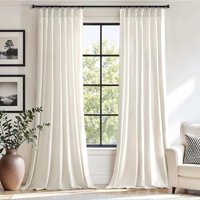 MIULEE Ivory Velvet Curtains 108 inches Long, Pinch Pleated Blackout Drapes with Hooks, Cream Thermal Insulated Pinch Pleat Panels for Bedroom Living Room, 2 Panels