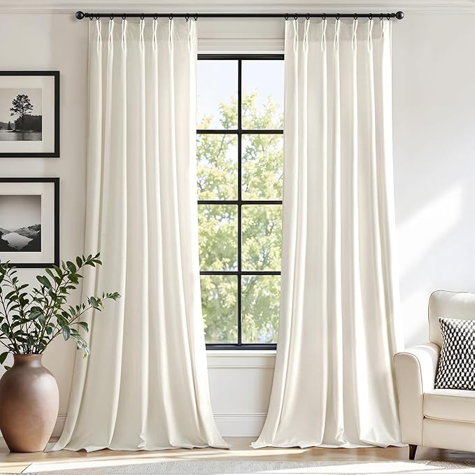 MIULEE Ivory Velvet Curtains 96 inches Long, Pinch Pleated Blackout Drapes with Hooks, Cream Thermal Insulated Pinch Pleat Panels for Bedroom Living Room, 2 Panels