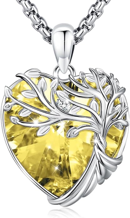 Tree of Life Necklace Sterling Silver Crystal Abalone Shell Tree Pendant with Heart Family Tree Jewelry for Women Mother's Day Gifts