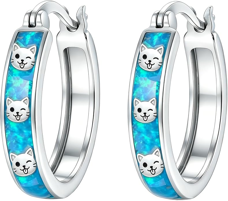 Opal/Turquoise Huggie Earrings 925 Sterling Silver Opal/Turquoise Small Animal Huggie Hoop Earrings Animal Huggies Earring Jewelry Gifts for Women Mom Her
