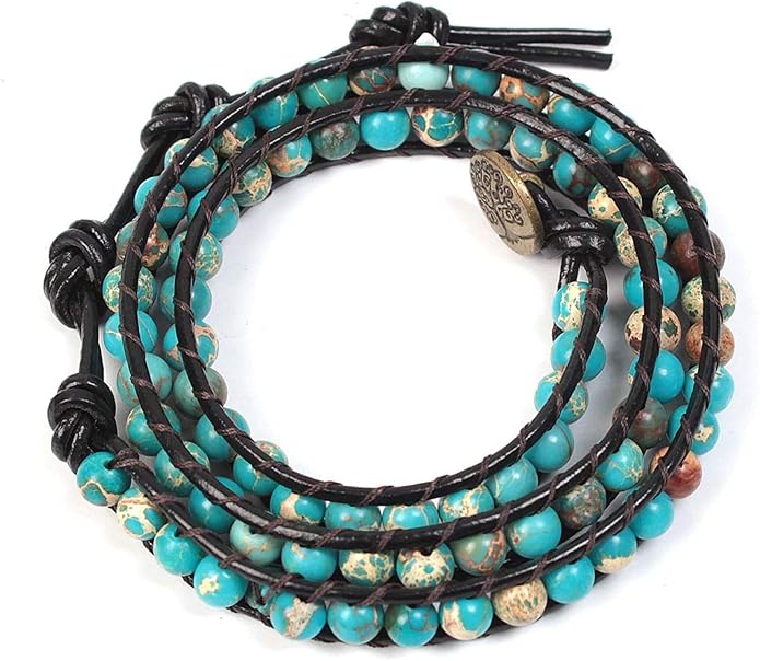 Boho Wrap Bead Bracelet for Women - Handmade Adjustable Natural Stone Beaded Bracelets Yoga Healing Bracelet Bangle Hippie Jewelry