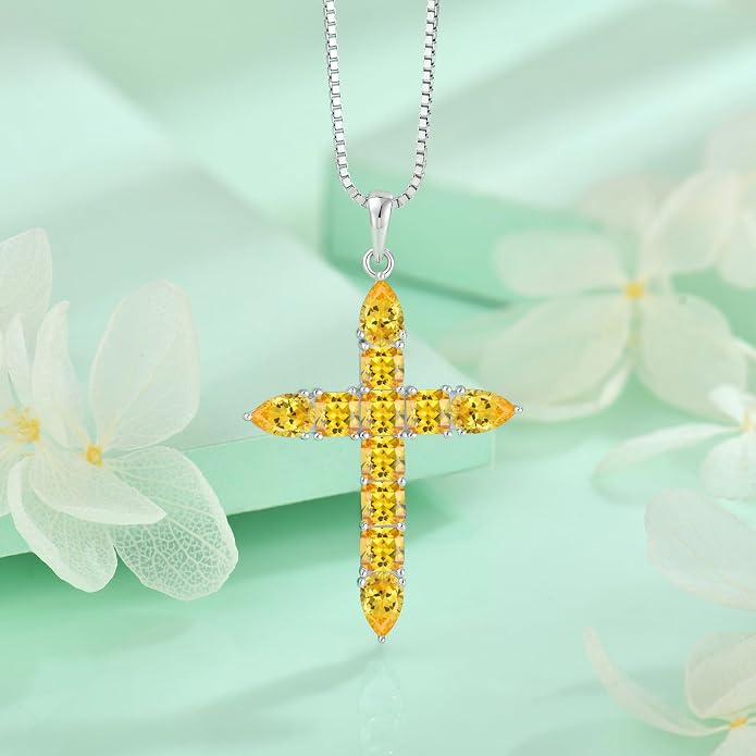 STARCHENIE 925 Sterling Silver Cross Necklace for Women Birthstone Jewelry | 925 Sterling Silver Crucifix Pendant, Birthstone Jewelry, Christian Religious Gift for Her
