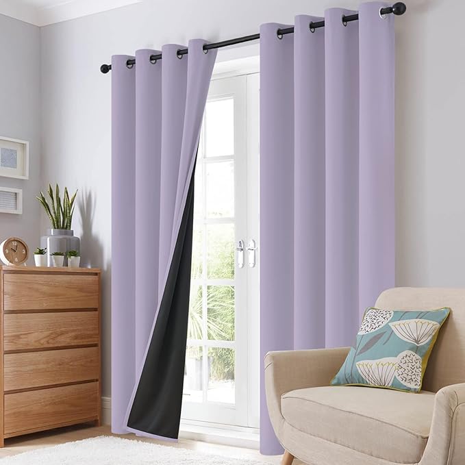 SimpleHome Lilac 100% Blackout Curtains Room Darkening Living Room 63 Inch | Curtains for Bedroom,Thermal Insulated Grommet Window Drapes,Curtains for Living Room with Black Back,42 x 63 Inch,2 Panels