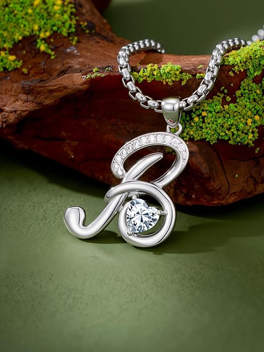 Birthday Gifts for Women Alphabet A to Z Initial Birthstone Pendant Necklaces for Women - 18k White Gold Plated Personalized Name Jewelry Anniversary Graduation Gifts for Wife Her Daughter Girlfriend(with Gift Box)
