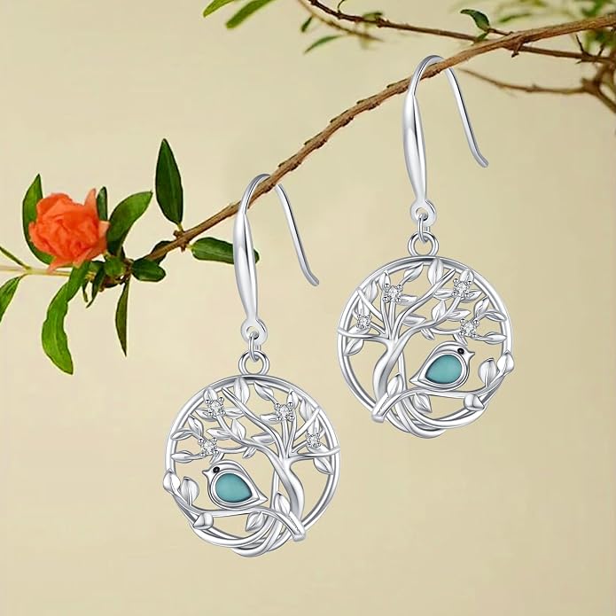 Aniu Tree of Life Earrings for Women Turquoise Malachite Teardrop Dangle Earrings for Women Sterling Silver Anniversary Birthday Drop Dangle Earrings Jewelry Gifts
