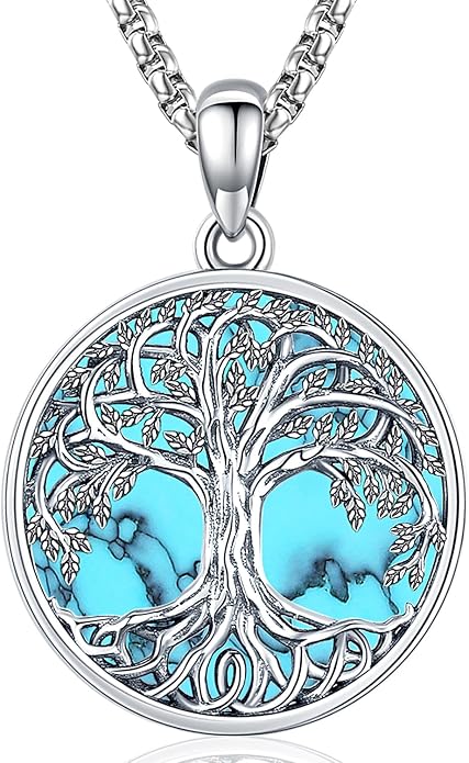 Aniu Tree of Life Necklace for Women, 925 Sterling Silver Mother of Pearl Family Palm Tree Charm Pendant Jewelry for Birthday Christmas Gift
