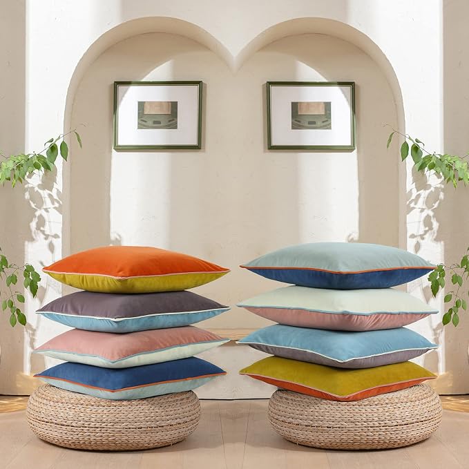 Velvet Throw Pillow Covers 20x20 Inch Set of 4 Decorative Velour Pillowcases Double-Colored Cushion Covers for Sofa Couch,Warm-Edge