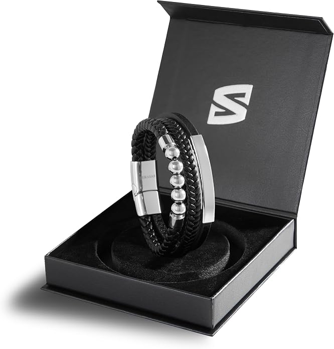 SERASAR Premium Leather Bracelet Men | Stainless Steel Magnetic Clasp | Three Colors | Jewelry Box Included