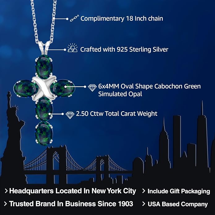 Gem Stone King Cross Pendant Necklace for Women | 925 Sterling Silver | 6X4MM Gemstone Birthstone | Jesus Christian Religious Crucifix Jewelry Gifts | 18 Inch Chain