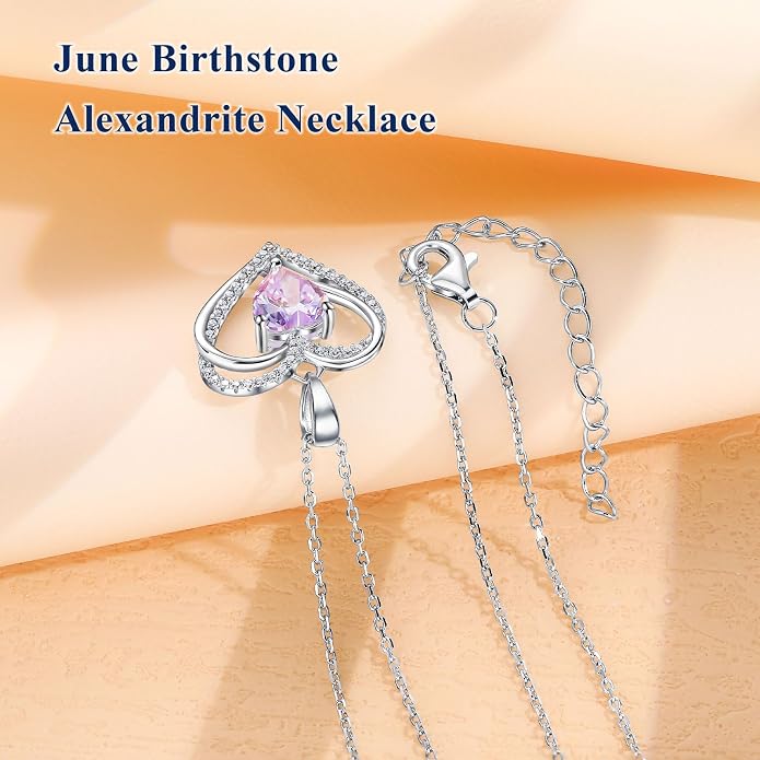 Anniversary Charm Necklace, Sterling Silver 14K Gold Plated Chain with Interlocking Heart Pendant Elegant Birthstone Necklaces for Women, Length 18"