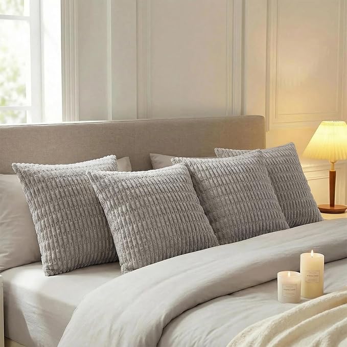 Fancy Homi 4 Packs Decorative Throw Pillow Covers for Living Room Couch Bed, Modern Farmhouse Boho Home Décor Accent Cushion Case, 18" x 18", Gray