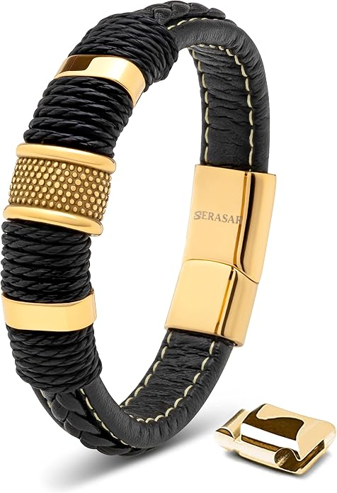 SERASAR Premium Leather Bracelet Men | Stainless Steel Magnetic Clasp | Three Colors | Jewelry Box Included