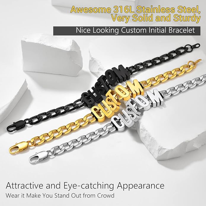 PROSTEEL Silver/Gold/Black Bracelets for Men Figaro Cuban Link, 6mm-13mm Width, 7.5"/8.3"/9" Length, Stainless Steel Mens Bracelet Jewelry with Gift Box