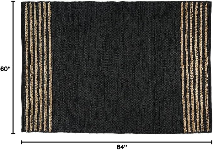 GRUHUM Black Jute Area Rug 5x8 ft - Natural Fiber Black Leather Handwoven Eco Friendly Boho Farmhouse Soft Braided Rustic Vintage Rugs for Indoor Living Room Bedroom Kitchen Hallways 5x8ft Rectangle