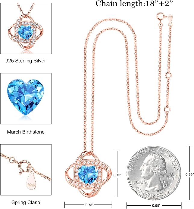 Iefil 925 Sterling Silver Love Knot Birthstone Necklace, Anniversary Birthday Gifts for Women, Jewelry Gift for Wife Mom Girlfriend Daughter