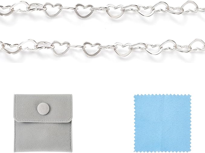 Elecrelive 925 Sterling Silver Heart Chains 3.28 Feet Heart Link Chain Necklace Roll Permanent Jewelry for Women Necklace Bracelet Making