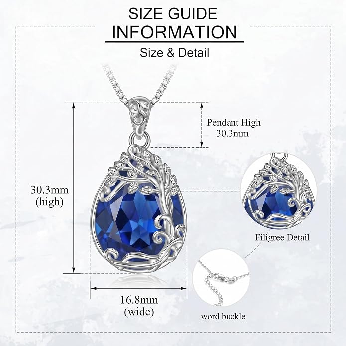 Teardrop Moonstone Necklace for Women Tree of Life/Filigree Birthstone Pendant Necklace Jewelry