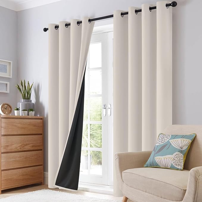 SimpleHome Cream 100% Blackout Curtains Room Darkening Living Room 36 Inch | Curtains for Bedroom,Thermal Insulated Grommet Window Drapes,Curtains for Living Room with Black Back,42 x 36 Inch,2 Panels
