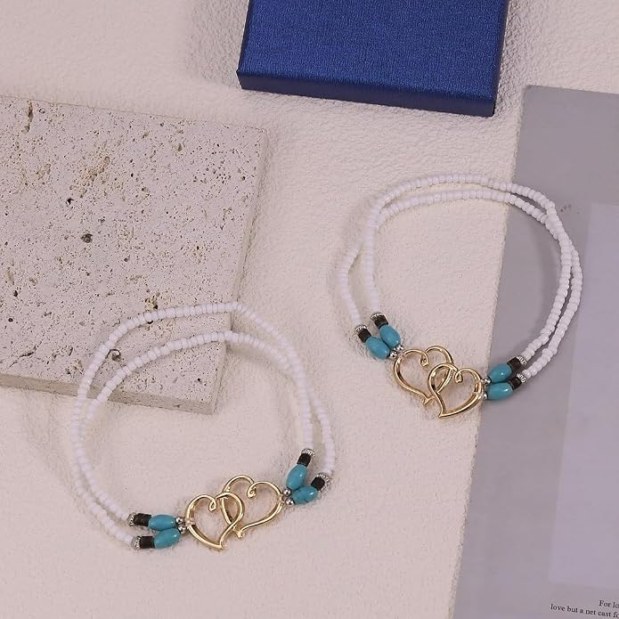 2PC Ankle Bracelets for Women Beaded Heart Ankle Bracelet Waterproof Bohemian Big Plus Size Anklets Summer Beach Accessories Boho Jewelry