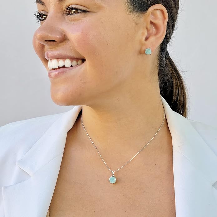 Natural raw gemstone pendant chain necklace with white gold over 925 solid sterling silver, birthstone dainty solitaire gift for her, uniquelan jewelry