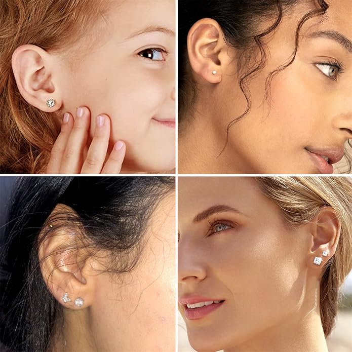 10 Pairs Stainless Steel Flat Back Stud Earrings Set for Women Hypoallergenic 316L Surgical Steel Cubic Zirconia Stud Earring Flatback Studs Earing for Men(10 Pairs)