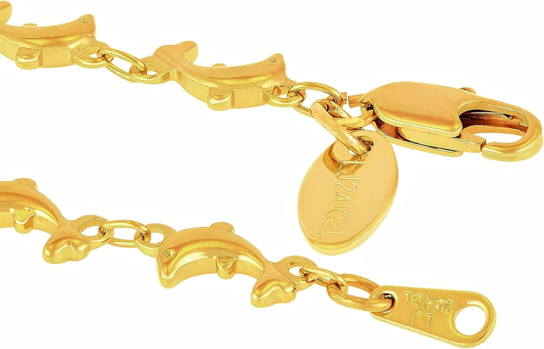 LIFETIME JEWELRY Womens Gold Anklet Dolphin Chain Ankle Bracelet 24k Real Gold Plated