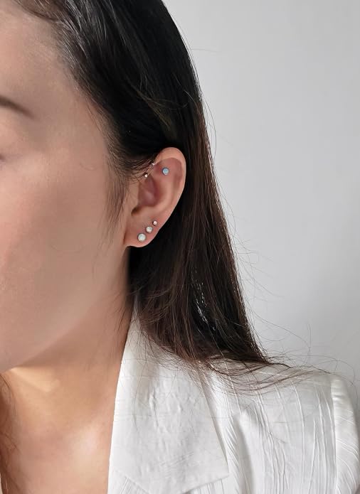 Titanium Earrings for Women Stud Earrings Cubic Zirconia Dainty Screw Flat Back Hypoallergenic Earrings for Women for Multiple Cartilage Helix Conch Tragus Piercing Jewelry for Sensitive Ears