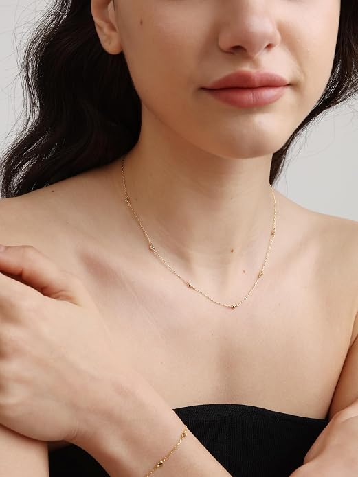FRUMOS Gold Plated Necklace for Women, Dainty Layered Chain Necklace, Fashion Jewelry for Daily Wear
