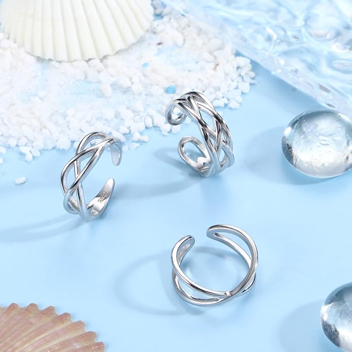Florideco 3Pcs S925 Sterling Silver Toe Rings for Women Open Toe Rings Comfort-Fit Adjustable Toe Rings Celtic Knot Turquoise Finger Foot Jewelry Set