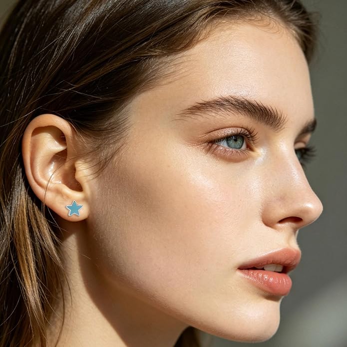 JMLOON 12 Pairs Enamel Flat Back Stud Earrings Surgical Stainless Steel Round Heart Star Square Hexagon Screw Back Stud Earrings