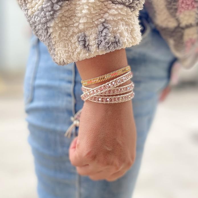 KELITCH New Women Friendship Bracelet Leather Wrap Bracelets Bangle Handmade Stackable Jewelry
