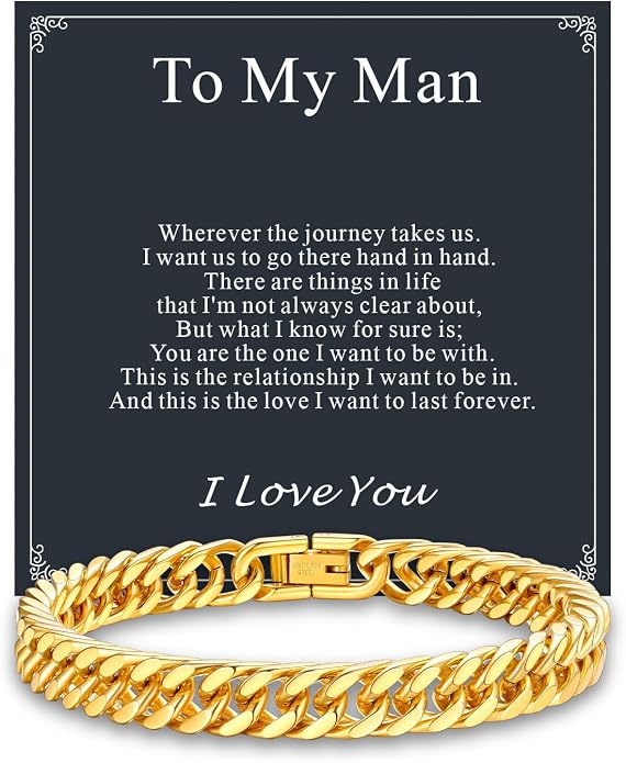 Supcare Unique Anniversary Birthday Valentines Fathers Day Stainless Steel Cuban Link Bracelets for Men Him, To My Man Dad Husband Love Always Remember Wrist Chain Bracelet Jewelry Gifts