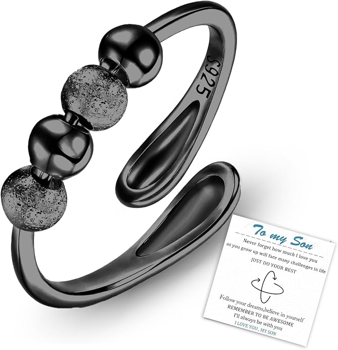 HEEYA Anxiety Rings for Women,Sterling Silver Rings to my Daughter,Adjustable Stress Spinner Ring with Beads,Anxiety Fidget Ring for Women,Thumb Jewelry for Birthday,Christmas with Gift Card
