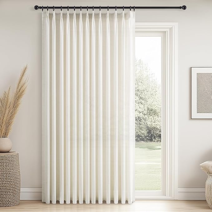 Topfinel 102 Inch Curtains 1 Panels Set,Two Packs Pinch Pleat Back Tab Linen Window Semi Sheer Privacy Thick Decorative Curtain Drapes for Living Room Bedroom,72x102 in Long,Ivory/Off White