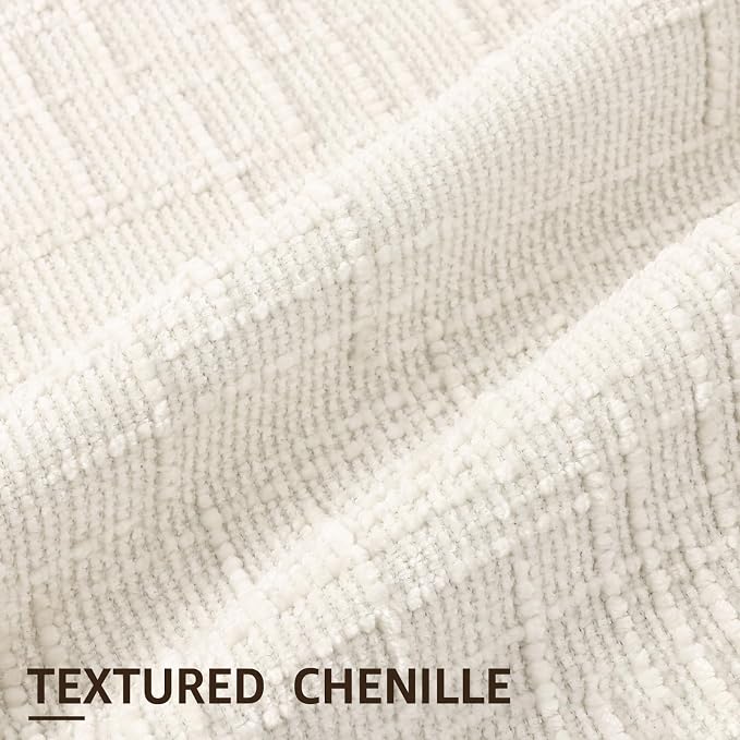 decorUhome Textured Chenille Throw Pillow Covers 18x18 Set of 2 Cream White | Fall Modern Farmhouse Soft Cozy Slubby Couch Pillow Cases Boho Decorative Pillow Cases for Bed Sofa Living Room Home Decor