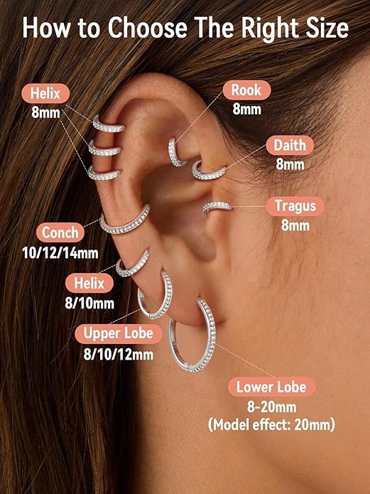 FaithHeart 925 Sterling Silver Huggie Hoop Earrings, Silver Small Hoop Earring for Women, 14K Gold/Black/Rose Gold Hypoallergenic Cartilage Earrings for Women 6/8/10/12/14/16/18/20mm