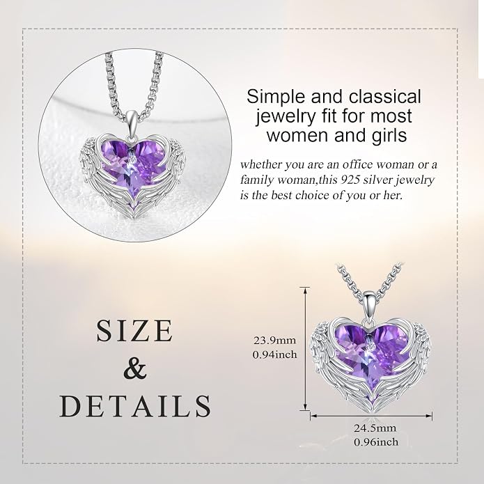 Angel Wings Necklace for Women 925 Sterling Silver Birthstone Guardian Necklace Jewelry Angel Wings Moonstone, Crystal Pendant Jewelry Gifts
