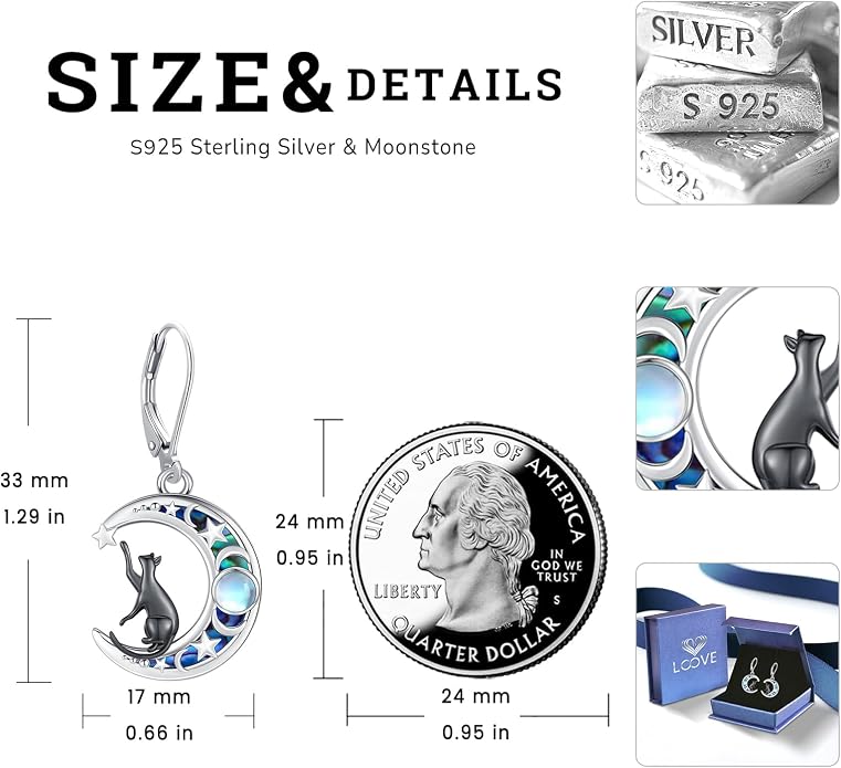 Dangle Earrings Sterling Silver Moonstone/Turquoise/CZ/Crystal Earrings for Women Tree of Life Animal Filigree Leverback Earrings Jewelry Gifts