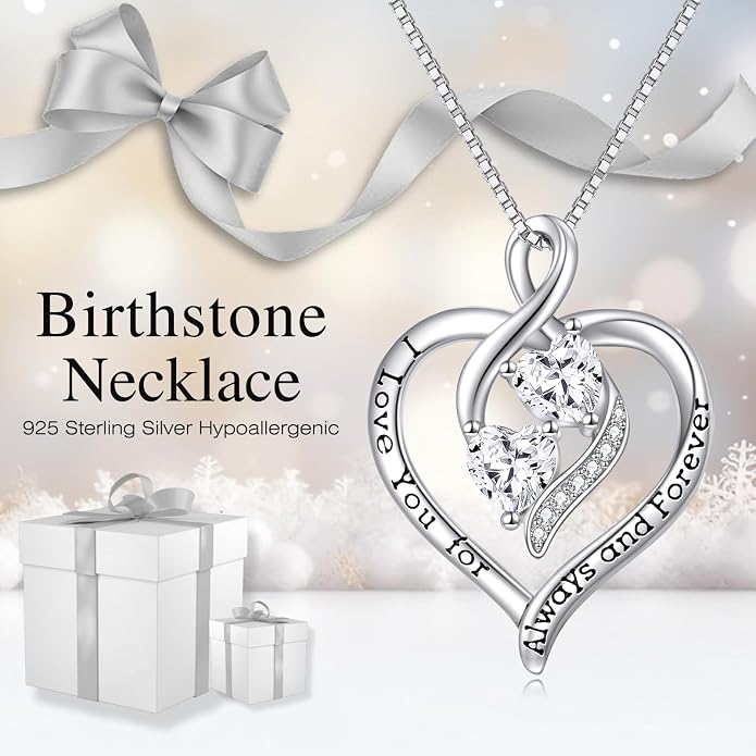 Hancock Forever Love Heart Birthstone Necklaces for Women 925 Sterling Silver Women Pendant Necklace, Mother’s Day Birthday Anniversary Jewelry Gift for Woman Mother Mom Wife Her